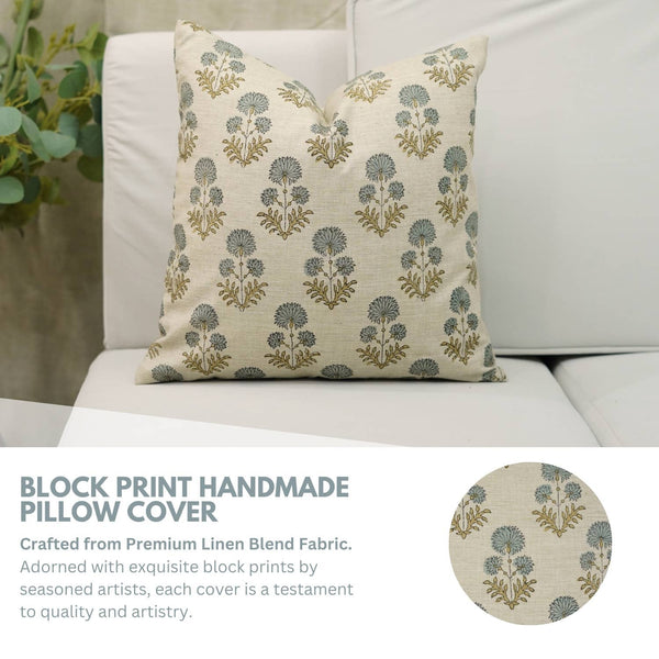 Boho Decor Block Print Linen Blend Pillow Cover - Rishi