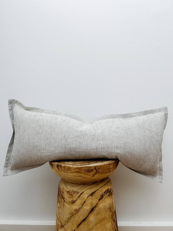 French Linen Lumbar Cushion - Pinstripe