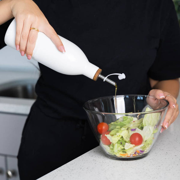 Fox Run White Ceramic Oil Bottle,17 oz Olive Oil Dispenser