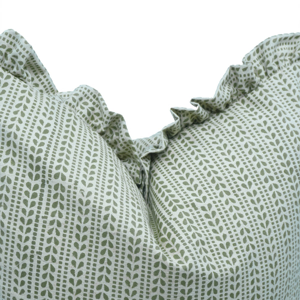 Hand Block Design Linen Blend Frill Pillow Cover - Ratanbel