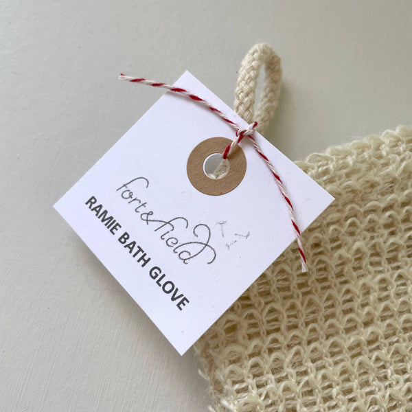 Natural ramie sustainable eco exfoliating bath glove w/ loop