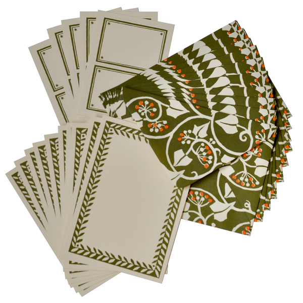 Set of Notecards and Envelopes Ivy Swamp Green and Orange
