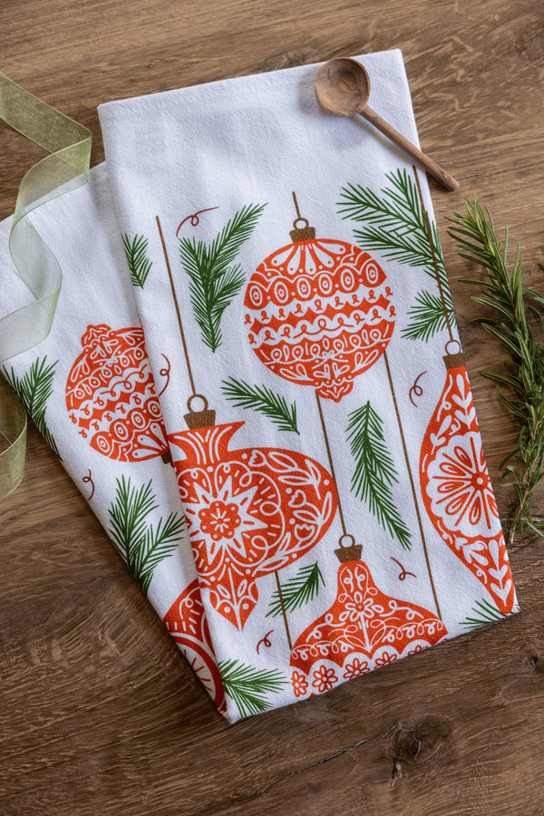 Ornament Tea Towel - Classic Holiday Kitchen Decor