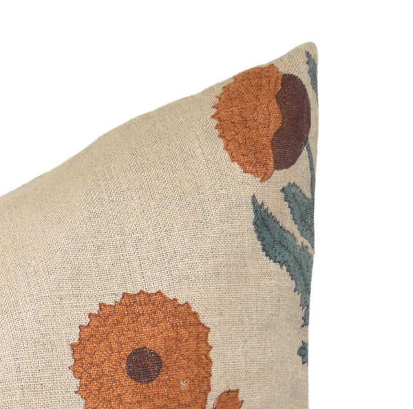 Floral Block Print Linen Couch Cushion Cover - BADASHA