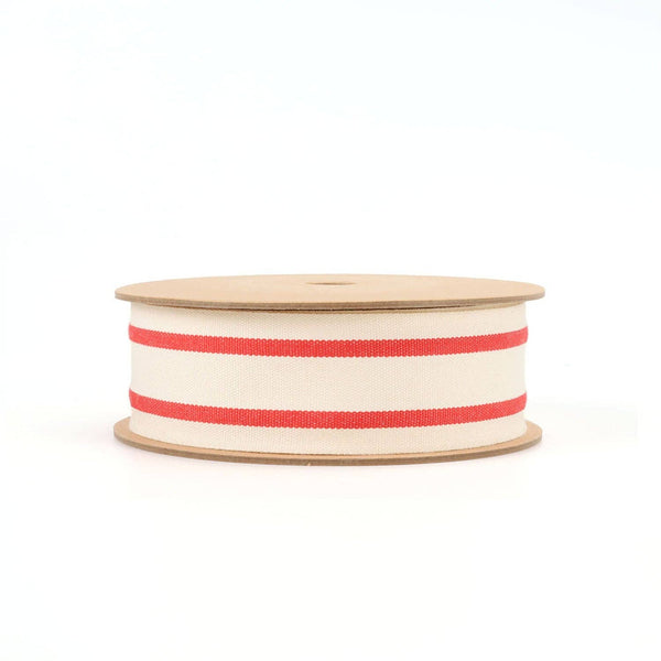 1 1/2" Cotton Ribbon | "Striped" White/Red | 20 Yard Roll