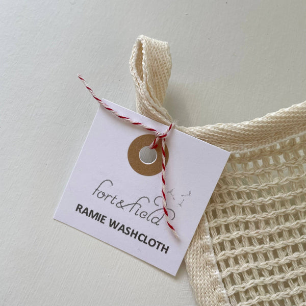 Exfoliating 10 in square eco ramie washcloth with loop