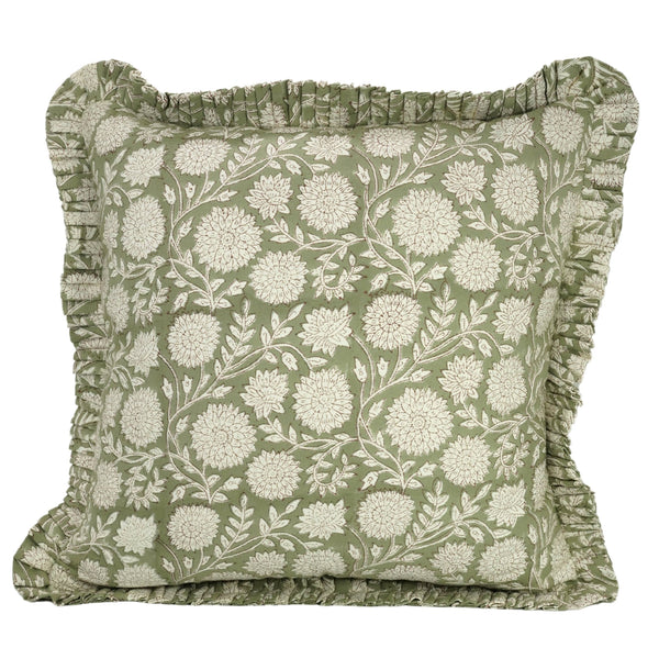 Elegant Thick Cotton White Printed Frill Pillow Cover- Rajat
