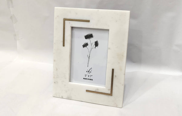 White Marble Photo Frame W/brass