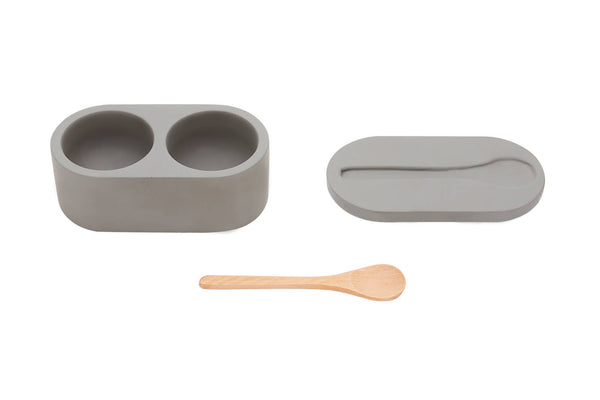 Fox Run Cement Salt Cellar with Spoon, Grey,3"x 3.5"x 6.25"