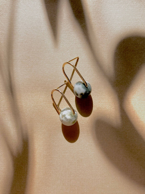 Cove Stud - Minimal Gemstone Arc Frame Stud in Cool Tones: Gold Filled / Prehnite