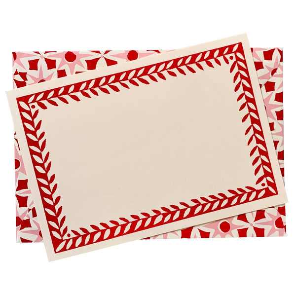 10 Postcards with Patterned Border in Crimson