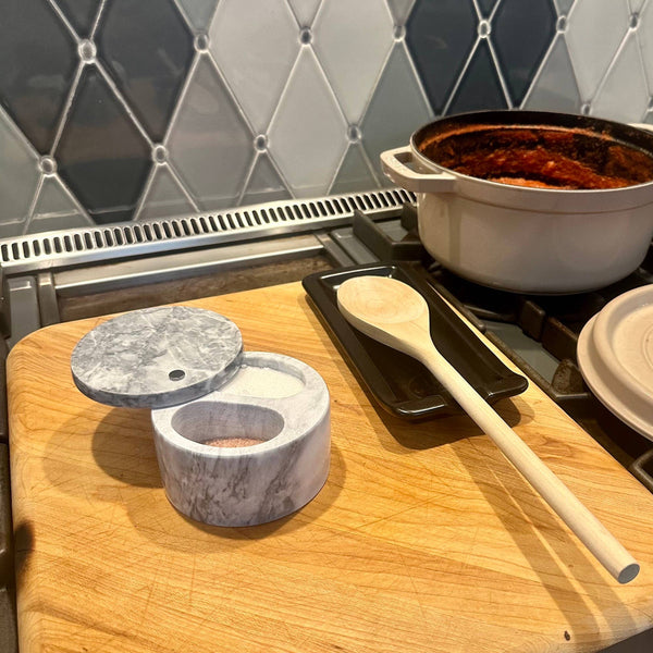 Fox Run Marble Double Salt Cellar, White, 4” x 4” x 2.5"