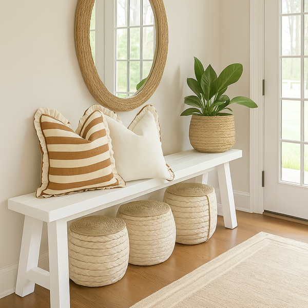 Pure Linen Reversible Ruffle Cushion Cover - Wide Toffee Stripe/ Warm White