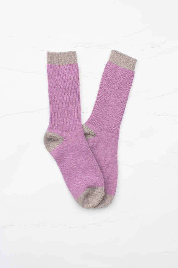 Cozy Two-Tone Wool & Cashmere Blend Ribbed Crew Socks
