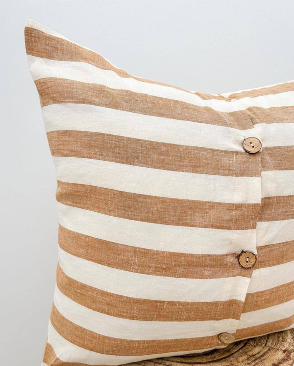 Toffee Wide Stripe Linen Cushion