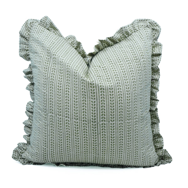 Hand Block Design Linen Blend Frill Pillow Cover - Ratanbel