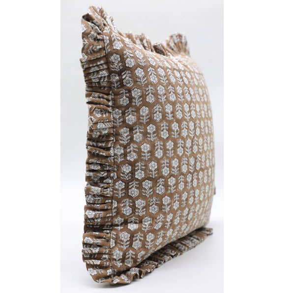 Block Print Cotton Ruffle Pillow Cover - TULSI BUTI