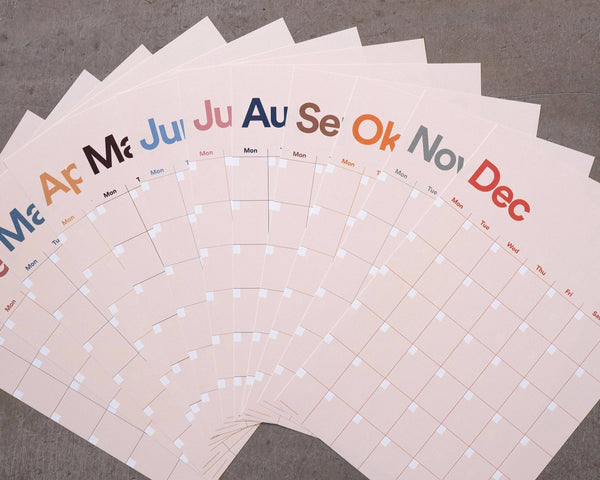 A3 Undated Wall Calendar Light Beige