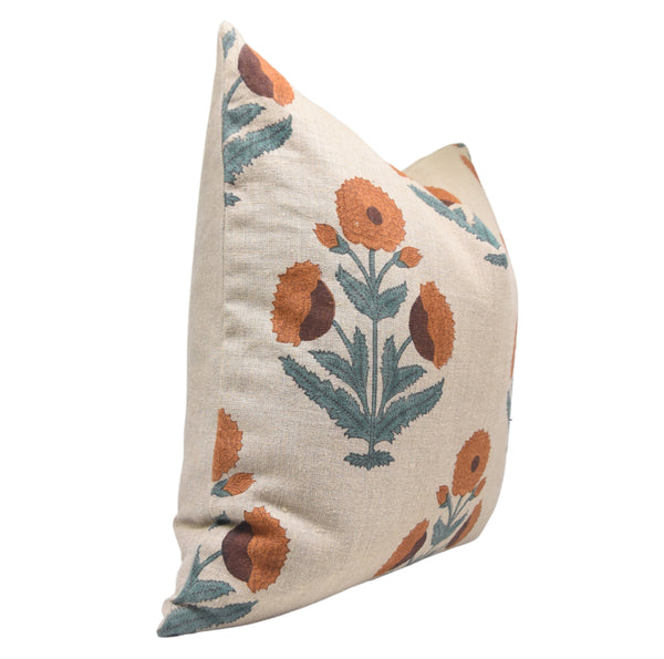 Floral Block Print Linen Couch Cushion Cover - BADASHA