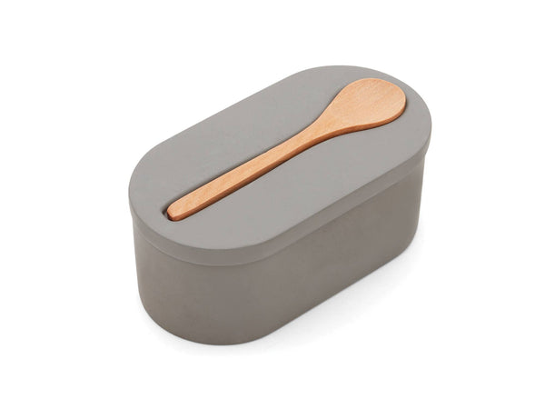 Fox Run Cement Salt Cellar with Spoon, Grey,3"x 3.5"x 6.25"