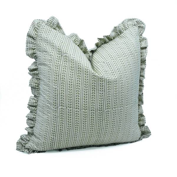 Hand Block Design Linen Blend Frill Pillow Cover - Ratanbel