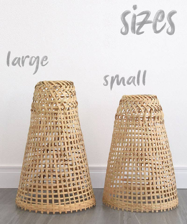 Cone Shaped Thick Woven Bamboo Pendant Light - Plug In