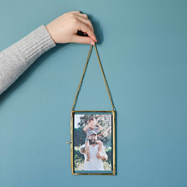 Dia Gold Antique Brass Glass Hanging Photo Frame