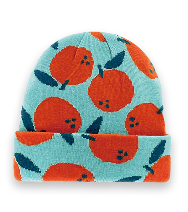 Orange Fruit Pattern Knit Beanie Hat – Unisex Winter Playful Streetwear-NI60041