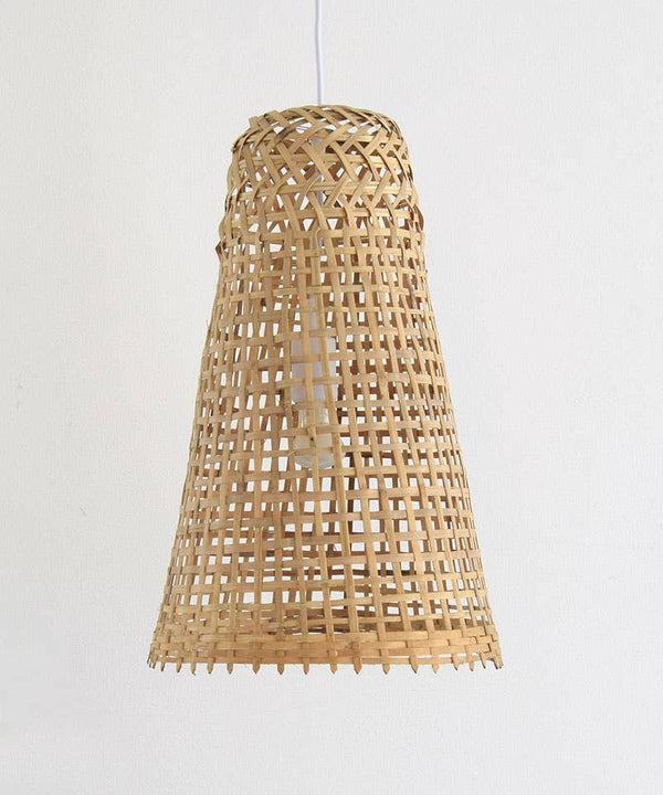 Cone Shaped Thick Woven Bamboo Pendant Light - Plug In