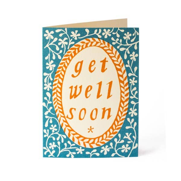 Card Get Well Soon Turquoise and Transparent Orange