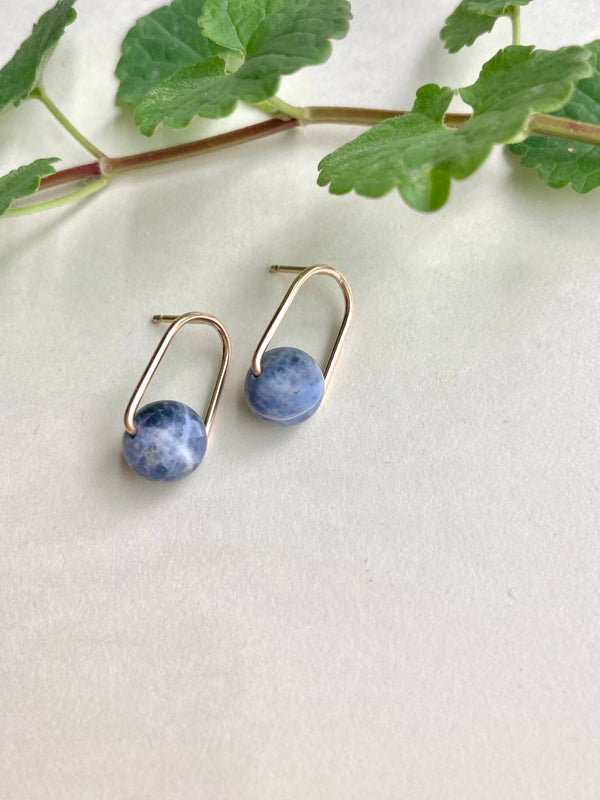 Cove Stud - Minimal Gemstone Arc Frame Stud in Cool Tones: Gold Filled / Prehnite