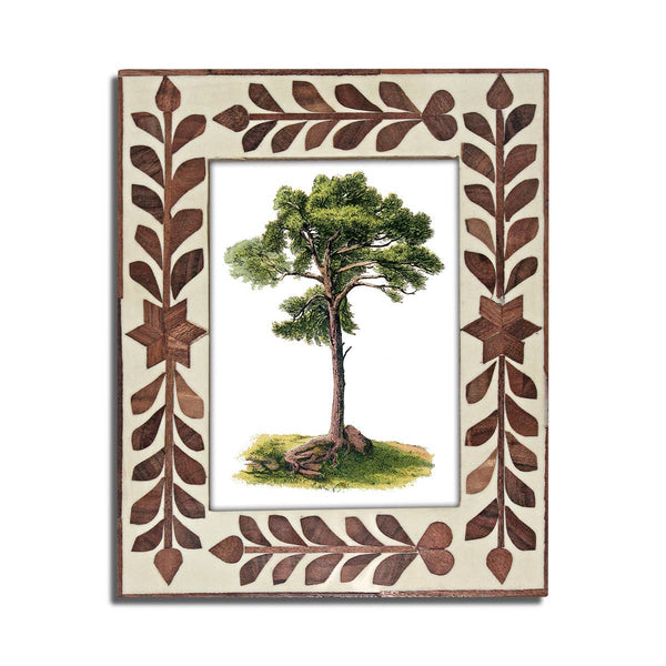White Bone & Wood Floral Photo Frame