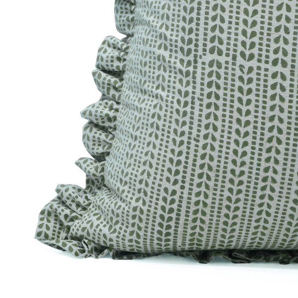 Hand Block Design Linen Blend Frill Pillow Cover - Ratanbel