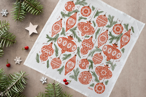 Ornament Tea Towel - Classic Holiday Kitchen Decor