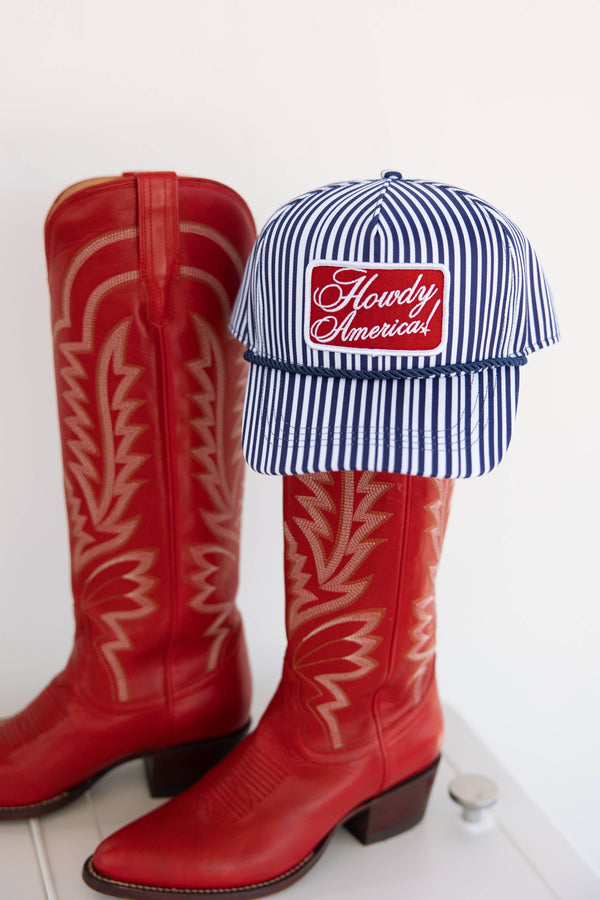 Howdy America Blue Striped Patch Hat 4th Of July Hat