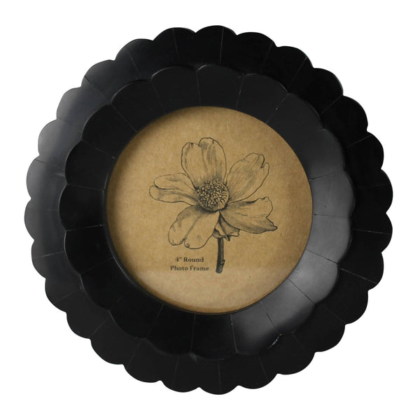 Petal Round Frame, Black Resin - 4 inch