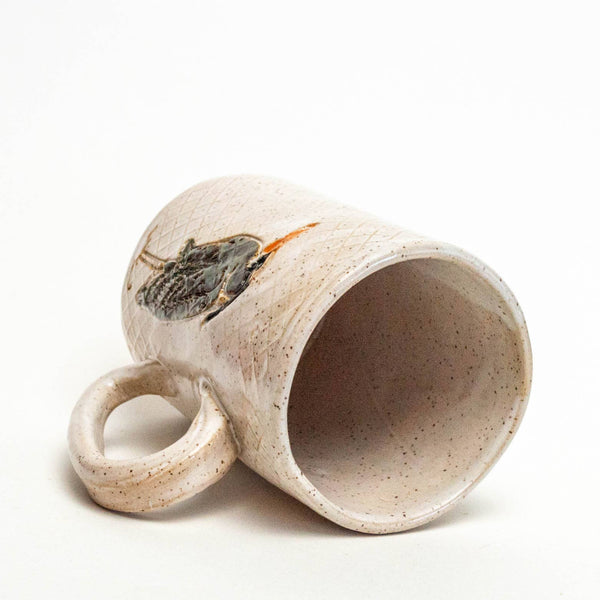 Blue Heron Pattern Handmade Ceramic White 16oz Mug