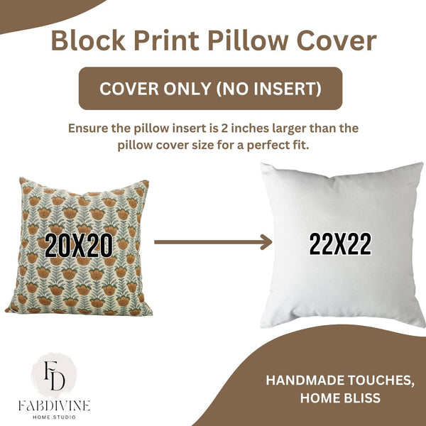 Floral Block Print Linen Blend Pillow Cover - Lotus
