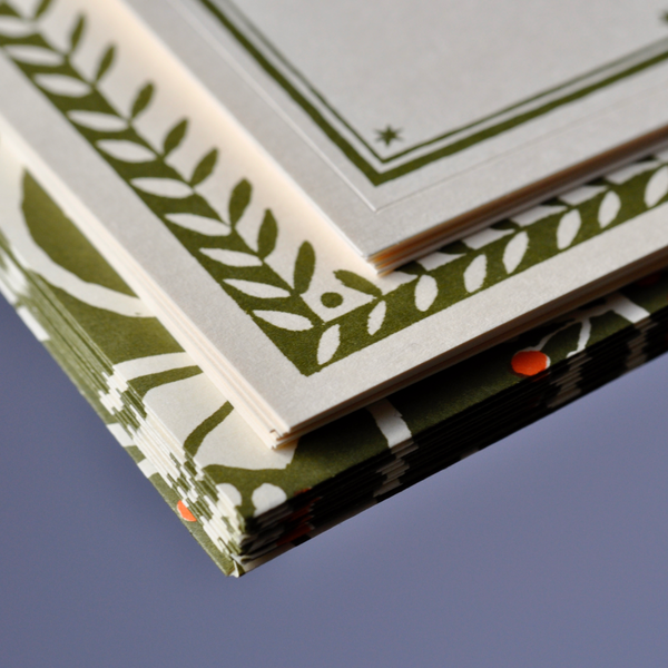 Set of Notecards and Envelopes Ivy Swamp Green and Orange