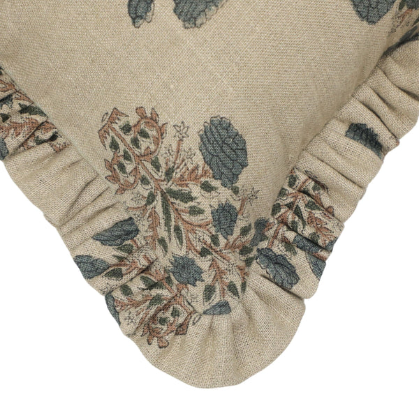 Unique Thick Linen Block Print Frill Pillow Cover-Swadesh