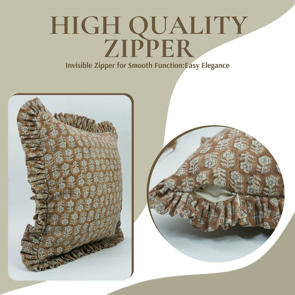 Block Print Cotton Ruffle Pillow Cover - TULSI BUTI