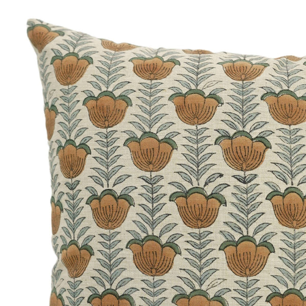 Floral Block Print Linen Blend Pillow Cover - Lotus