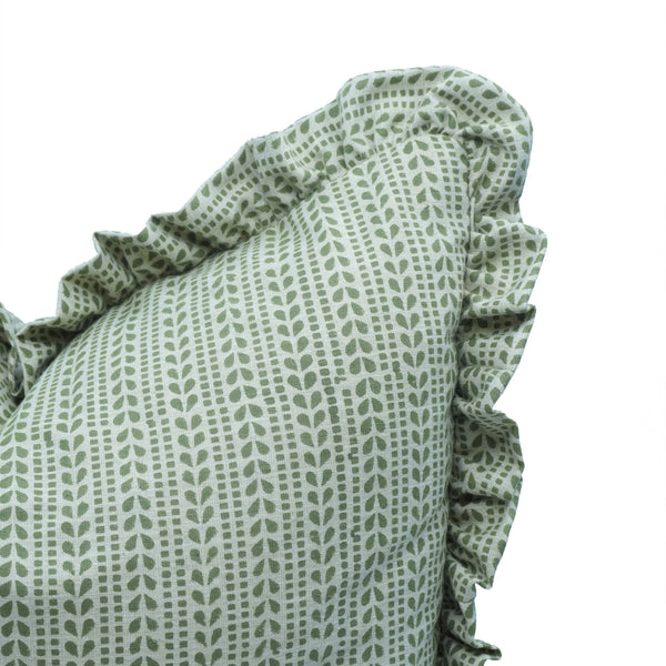 Hand Block Design Linen Blend Frill Pillow Cover - Ratanbel