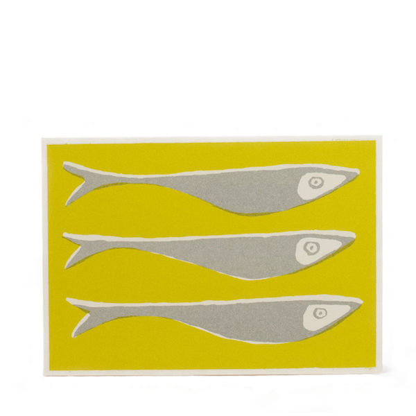 Pack of Ten Cards Fish Grey and Yellow