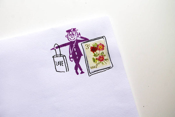 Mr Zip Leaning Rubber stamp