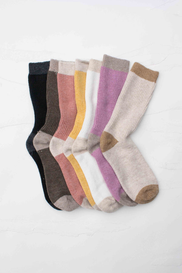 Cozy Two-Tone Wool & Cashmere Blend Ribbed Crew Socks