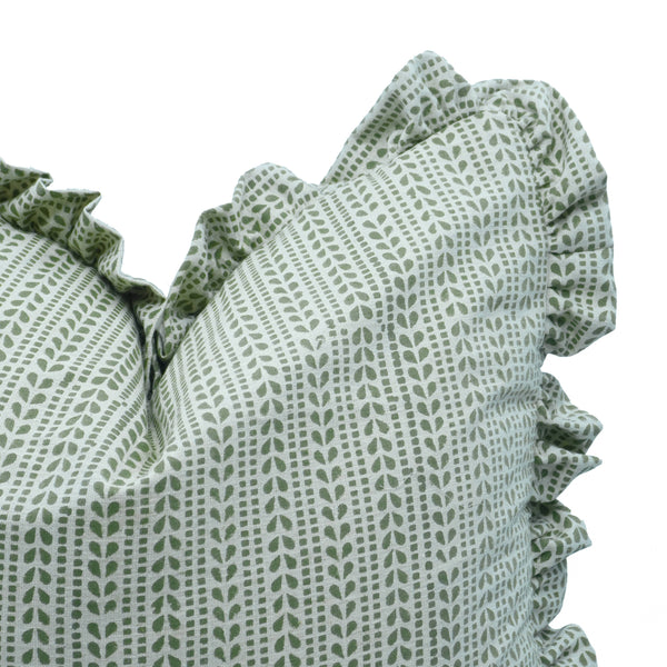 Hand Block Design Linen Blend Frill Pillow Cover - Ratanbel
