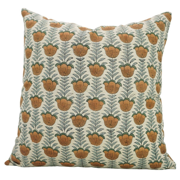 Floral Block Print Linen Blend Pillow Cover - Lotus