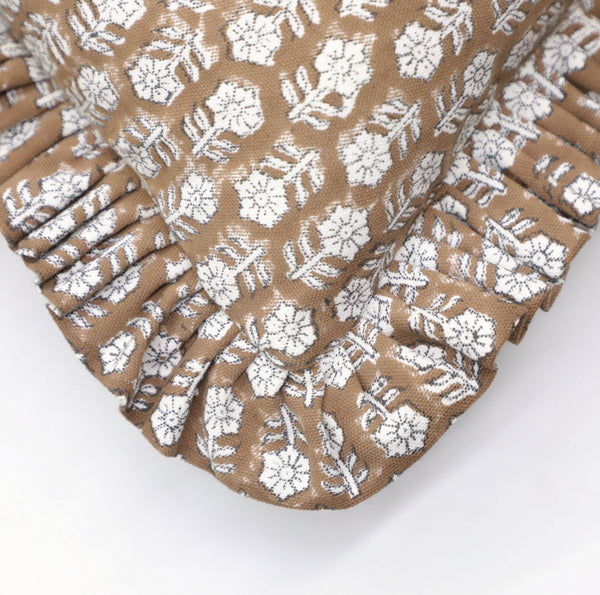Block Print Cotton Ruffle Pillow Cover - TULSI BUTI