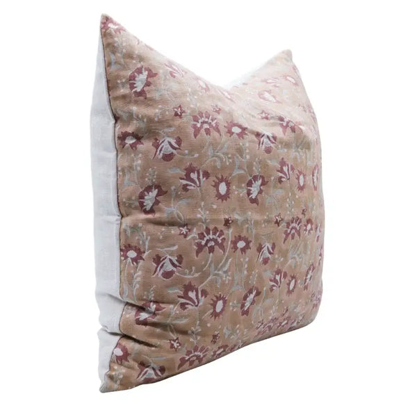 Floral Block Printed Pure Linen Pillow Cover - Nayab